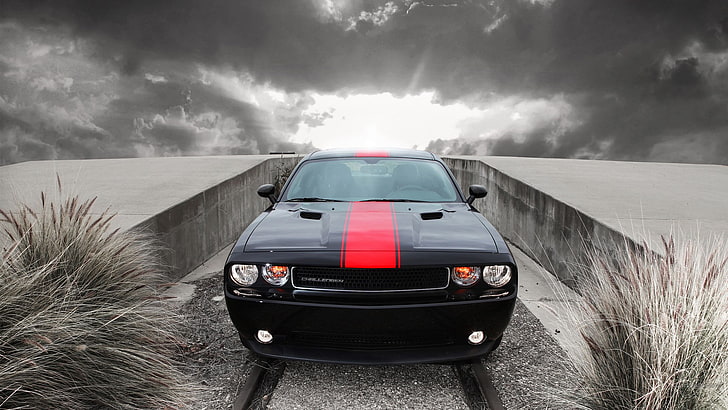 black car, Dodge Challenger, vehicle, black cars, transportation, HD wallpaper