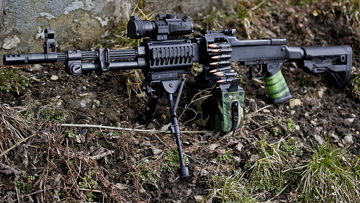 black and green machine gun, tuning, 62 mm, customization, RPD, HD wallpaper