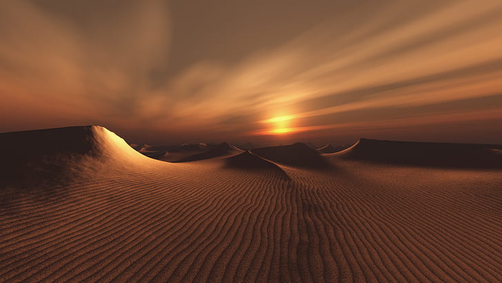 Desert Sunset Landscape CG HD, digital/artwork, HD wallpaper