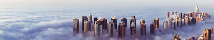 Emirates, sky, clouds, skyscraper, top, cityscape, Dubai, panorama, HD wallpaper