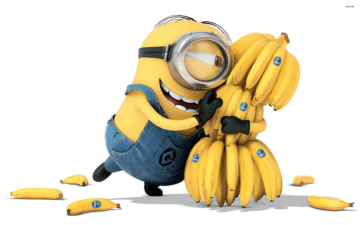 Minion Bananas, minion hugging a yellow banana illustration, HD wallpaper