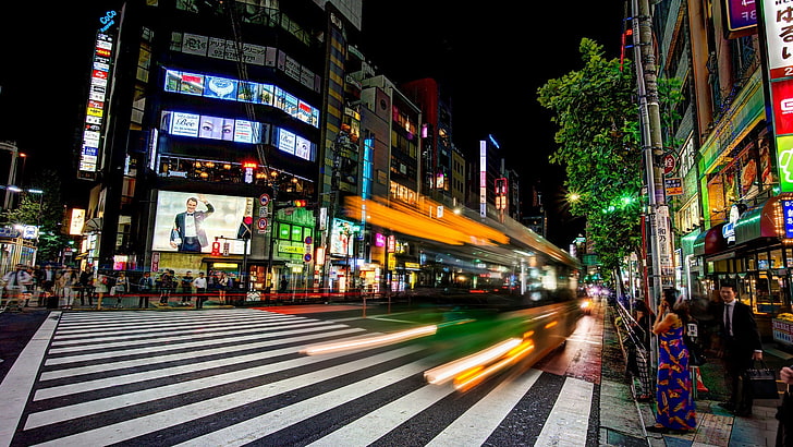 timelapse photography of Shibuya crossing, Japan at night, cityscape, HD wallpaper