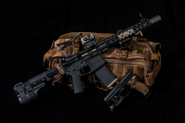 gun, American, satchel, AR-15, a semi-automatic rifle