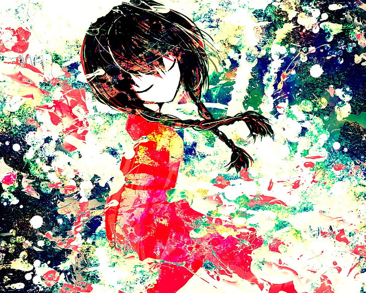 female anime character in red dress illustration, anime girls