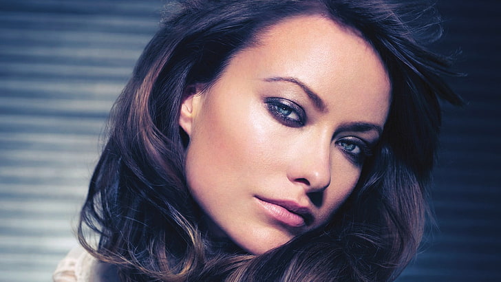 woman with brunette hair, Olivia Wilde, portrait, Photoshop, face
