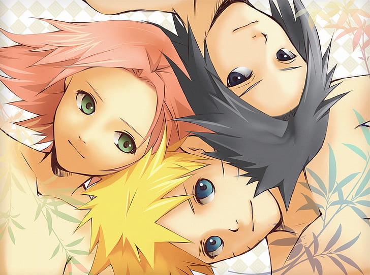 girl, Sakura, guys, Naruto, Sasuke, pink hair, Uzumaki, team 7, HD wallpaper