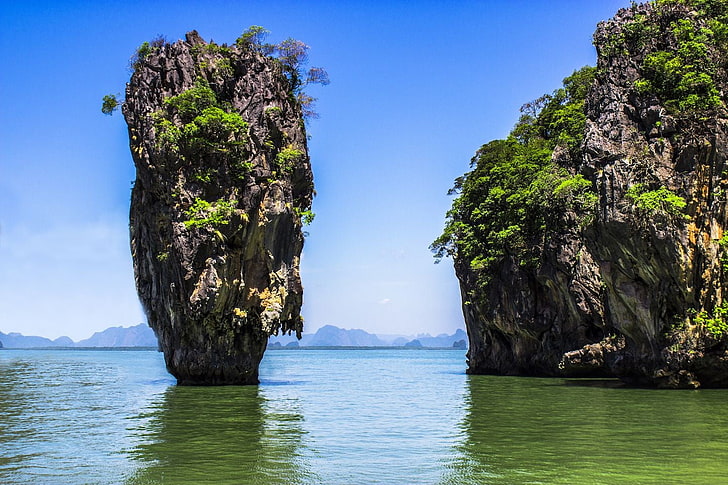 rock formation in water, Thailand, sea, sky, island, scenics - nature, HD wallpaper