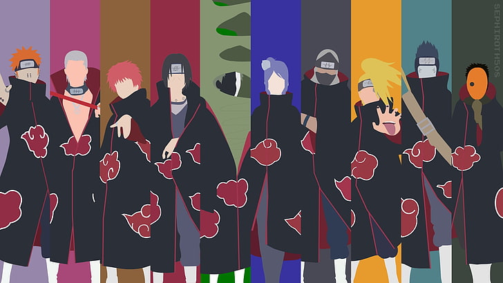 Naruto Akatsuke team illustration, Anime, Black Zetsu, Deidara (Naruto)