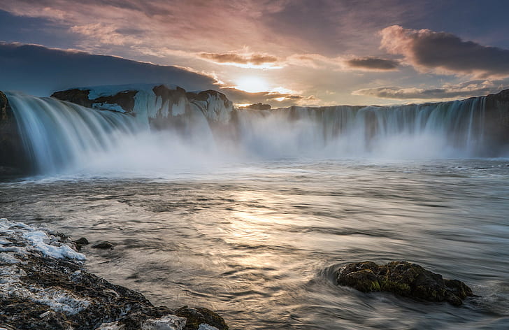 HD wallpaper: water fall photography during sunrise, Godafoss, Iceland,  waterfall | Wallpaper Flare