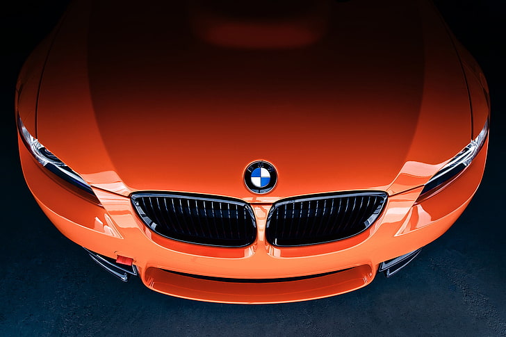 orange BMW M3, front, label, icon, car, shiny, land Vehicle, transportation