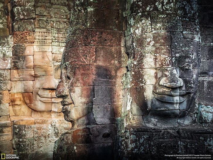 bas-relief Gautama Buddha wall, sky, clouds, landscape, National Geographic, HD wallpaper