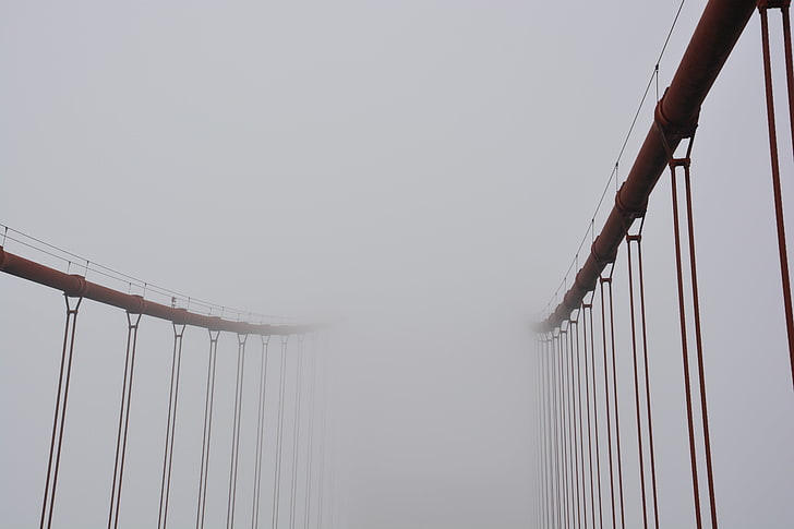 gray steel hanging bridge covered with fog, USA, Golden Gate Bridge