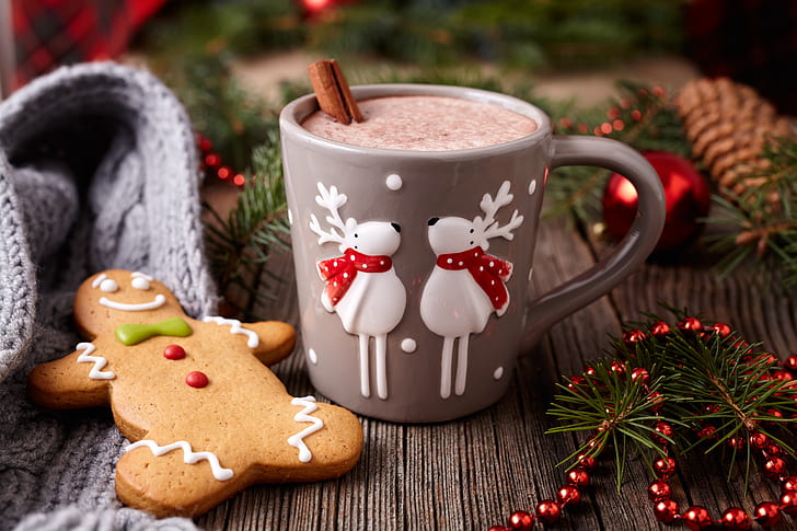 New Year, cookies, Christmas, cakes, Xmas, glaze, cocoa, decoration, HD wallpaper