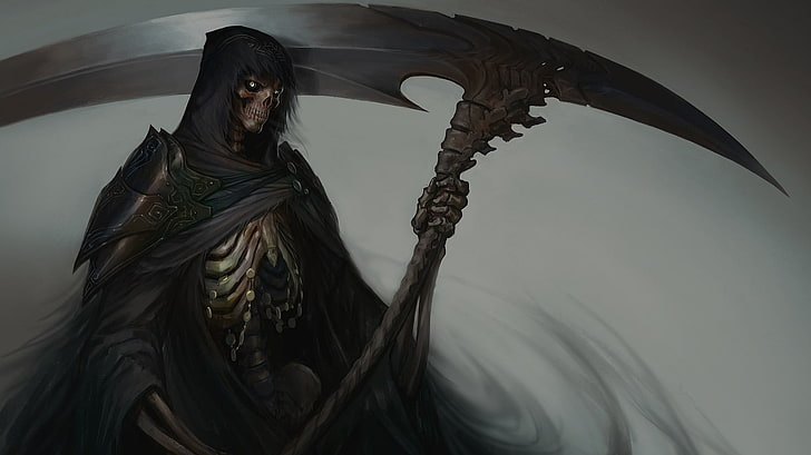 grim reaper, death, scythe, fantasy art, dark fantasy, representation, HD wallpaper