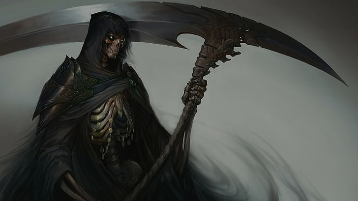 scythe, death, fantasy art, Grim Reaper, dark fantasy, HD wallpaper