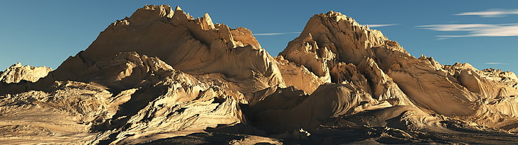 brown mountain wallpaper, multiple display, landscape, rock, scenics - nature, HD wallpaper