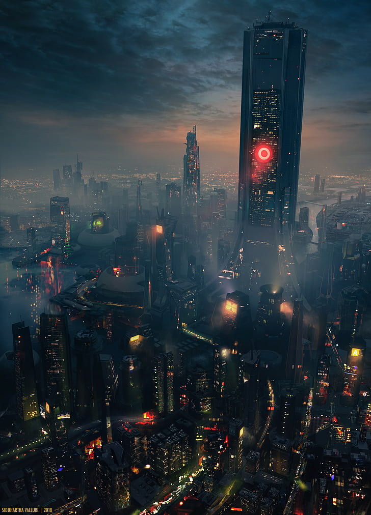 concept art, cyberpunk, city, night, dark, science fiction, HD wallpaper