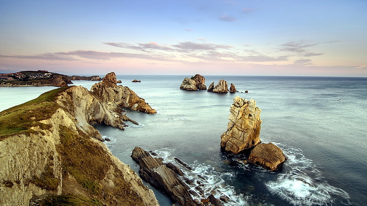 nature, sea, rock, waves, coast, water, rock - object, solid, HD wallpaper