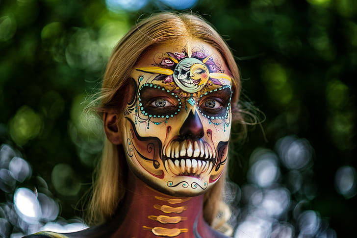 Dia de los Muertos, face, skull, women, HD wallpaper