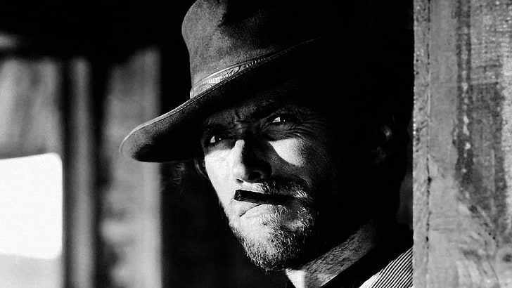 Clint Eastwood, monochrome, hat, actor, men, one person, portrait, HD wallpaper
