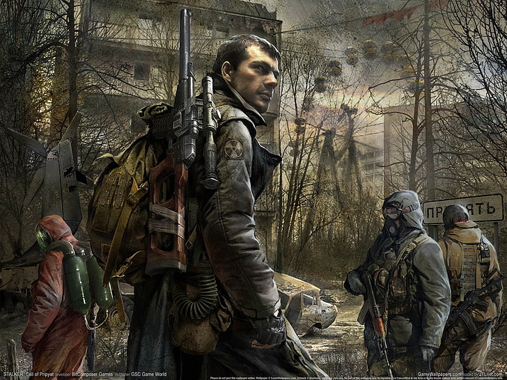 man in black rifle, S.T.A.L.K.E.R., video games, artwork, S.T.A.L.K.E.R.: Call of Pripyat