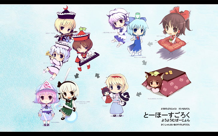 Anime, Touhou, Alice Margatroid, Chen (Touhou), Cirno (Touhou), HD wallpaper