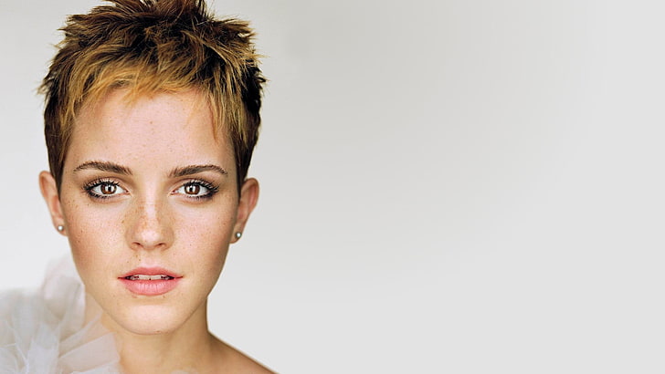 Emma Watson, face, women, actress, looking at viewer, simple background, HD wallpaper