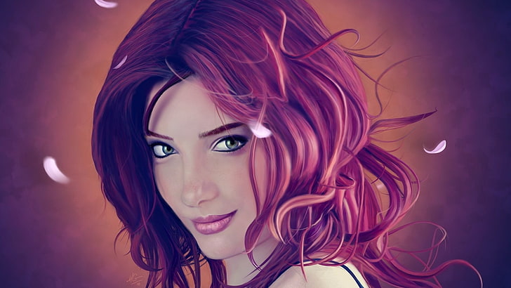 woman's portrait artwork, female with red hair digital wallpaper, HD wallpaper