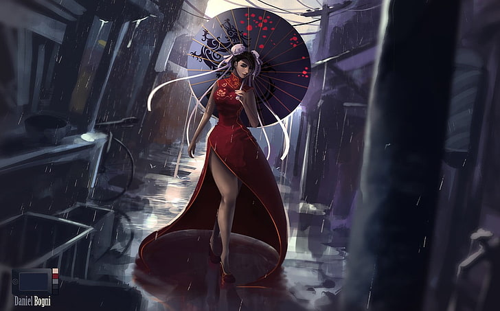 female character holding umbrella wallpaper, anime, Chun-Li, Street Fighter
