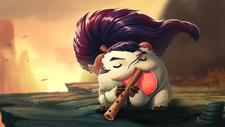 horned animal playing flute digital wallpaper, Poro, Yasuo, League of Legends