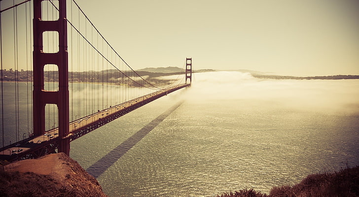 white and red wooden bed frame, bridge, Golden Gate Bridge, USA, HD wallpaper