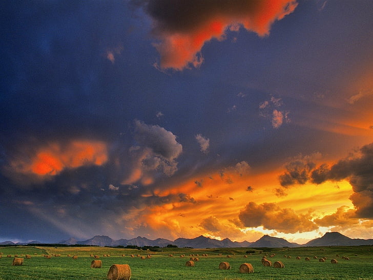 HD wallpaper: Earth, Sunset, Field, Haystack, Sky | Wallpaper Flare