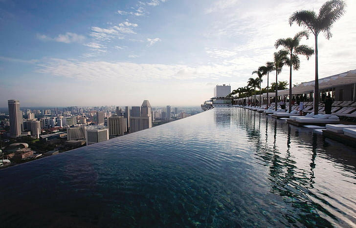 Marina Bay Sands, Hotel, Singapore, pool, roof, view, HD wallpaper