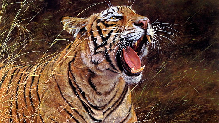 bengal tiger, artwork, artistic, painting, carnivorous, painting art, HD wallpaper