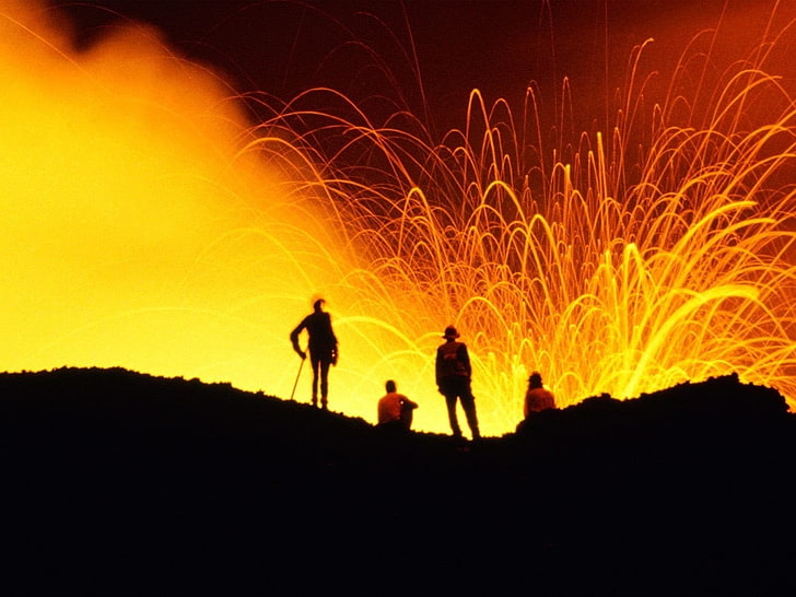 still wool photography of fireworks, Hawaii, eruption, group of people, HD wallpaper