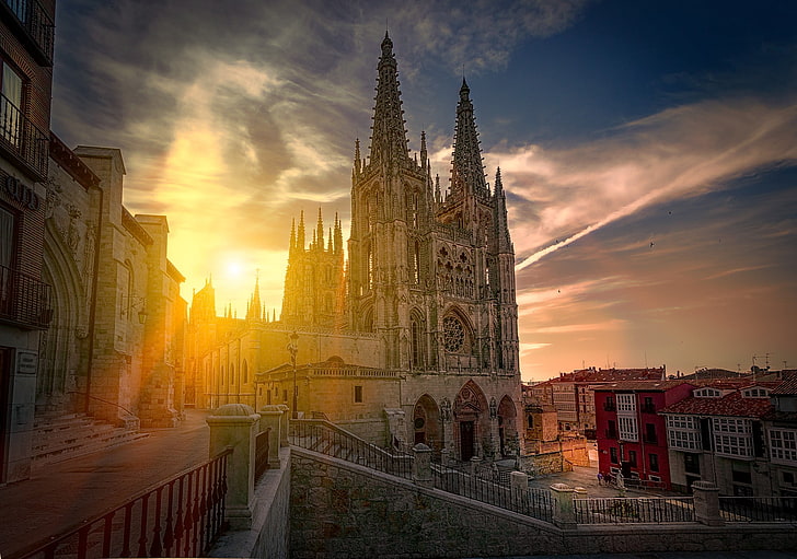 brown cathedral, cityscape, architecture, town, building, Burgos, HD wallpaper