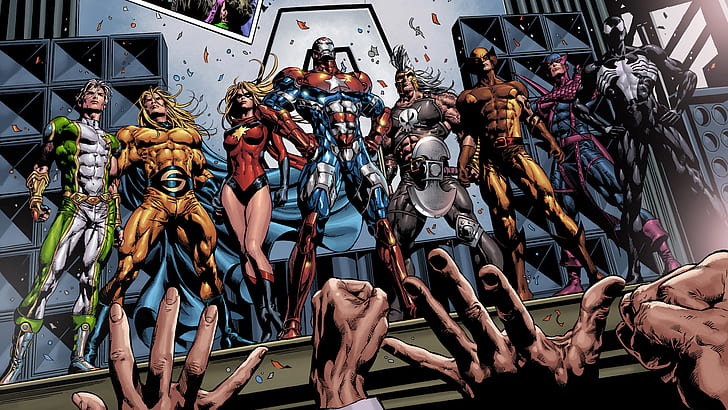 Captain America Wolverine Venom Dark Avengers HD, marvel heroes poster, HD wallpaper