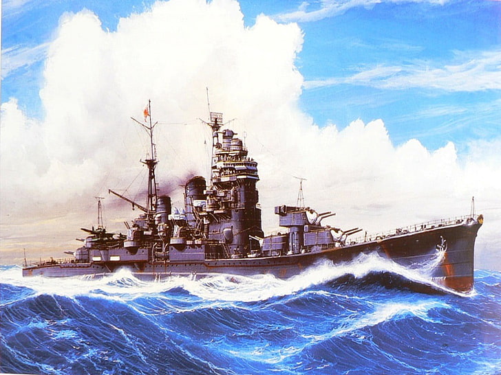 gray battle ship digital wallpaper, Destroyer, World War II, Japan