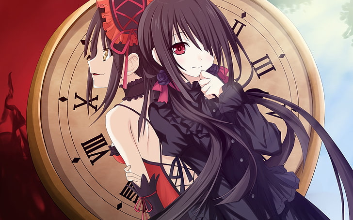 two black haired female anime characters illustration, date a live