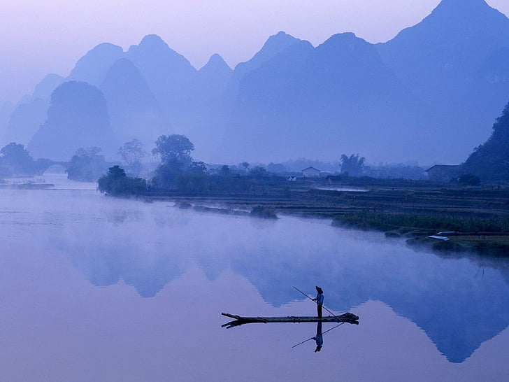Photography, Reflection, China, Guanxi Zhuang, Li River, Mountain, HD wallpaper
