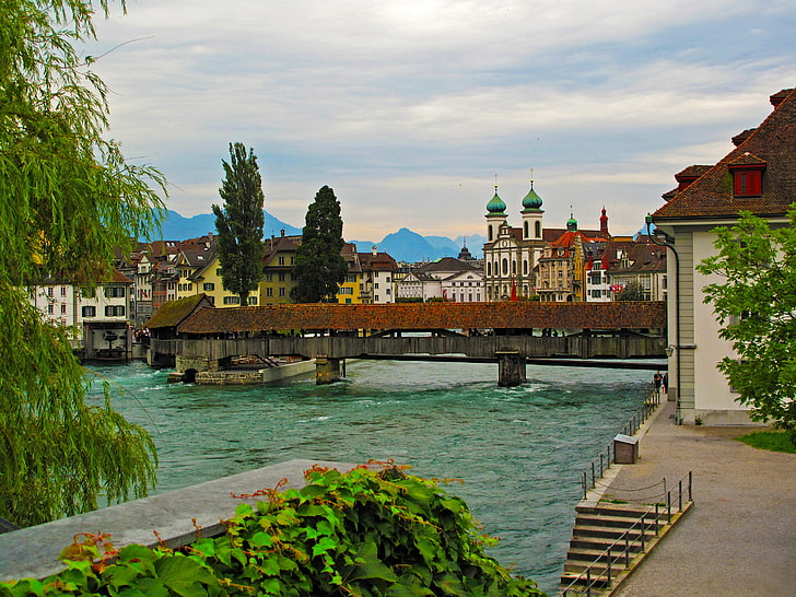body of water, bridge, river, for, home, Switzerland, promenade, HD wallpaper