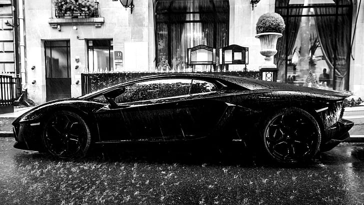 car, Lamborghini Aventador, rain, mode of transportation, land vehicle, HD wallpaper