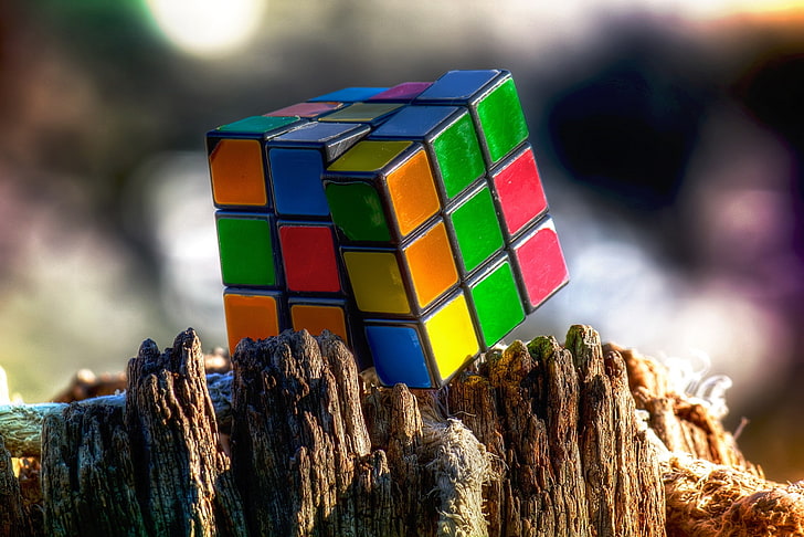 Rubik's Cube, multi colored, focus on foreground, nature, close-up
