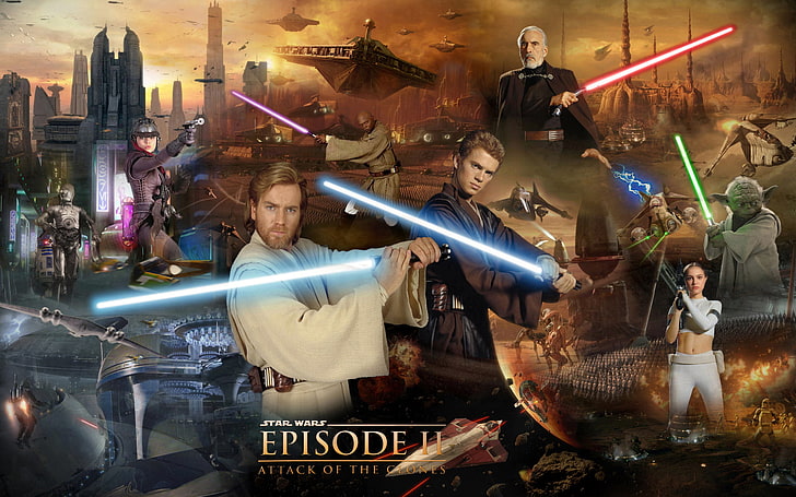 Star Wars Episode II wallpaper, droids, Iodine, lightsaber, master