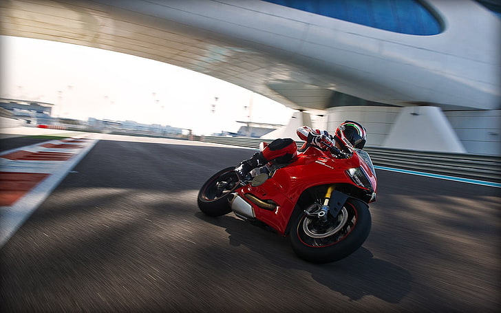red Ducati sports bike, motorcycle, Ducati 1199, transportation