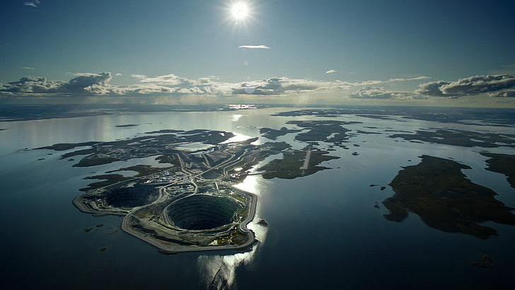 aerial photography of city, island, water, nature, Canada, landscape