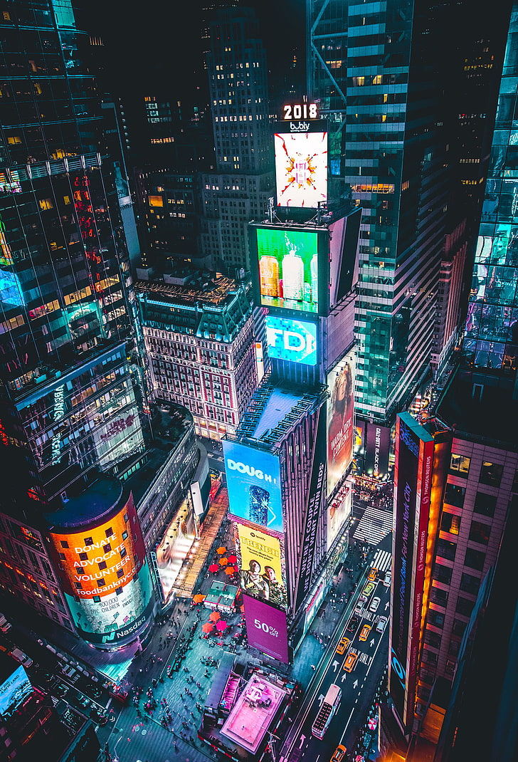Hd Wallpaper Times Square New York City Neon Colorful Night Aerial Wallpaper Flare