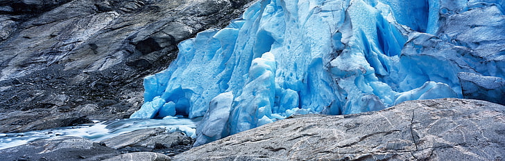 gray and blue boulder, landscape, ice, cold temperature, glacier