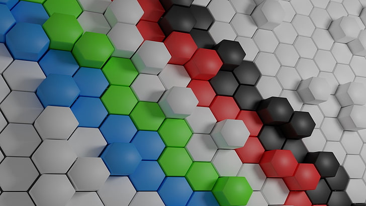 multicolored honeycomb digital wallpaper, hexagon, shaped, surface