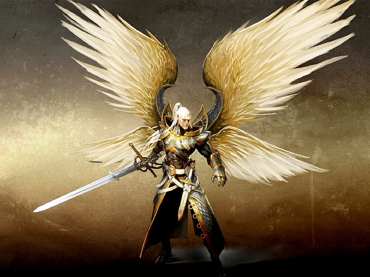 man with wings holding sword wallpaper, angel, Might And Magic